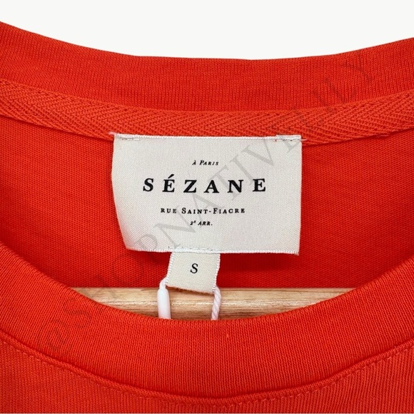 NWT Sézane Conrad Organic Cotton Short Sleeve T-Shirt | Sz Small  | Tangerine - Picture 5 of 11